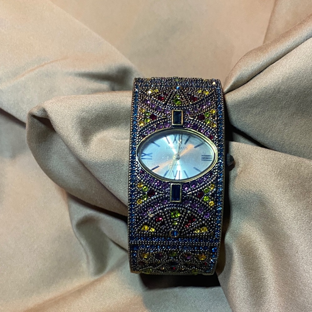 Heidi Daus Elegant Blue and Purple Crystal Bracelet Watch